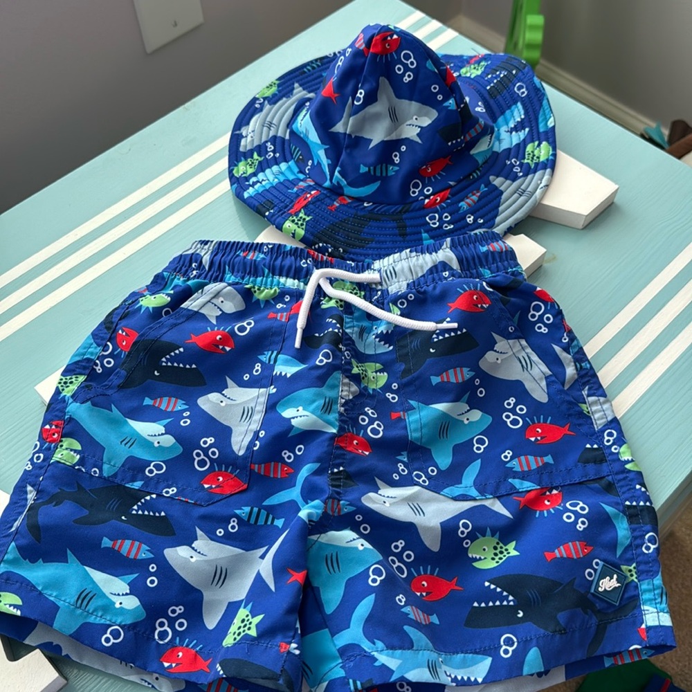 Boys Swim Trunks with Matching Hat - size 2T